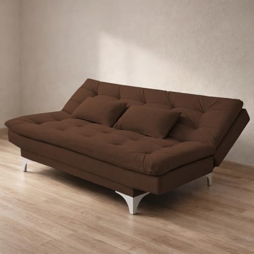 Image of Krancy Solid Wood 3 Seater Sofa Cum Bed with Ottomon | Convertible Wooden Couch for Living Room, Home & Office | Modern Designer Furniture | 1 Year Warranty | Brown Color