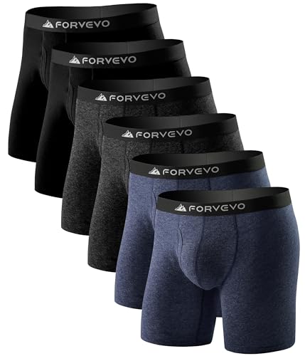 FORVEVO Men's Underwear, Merino Wool Boxer Briefs, Breathable Boxer Shorts, Comfortable Moisture Wicking Pouch Underwear 6 Pack（L, Multicolor01