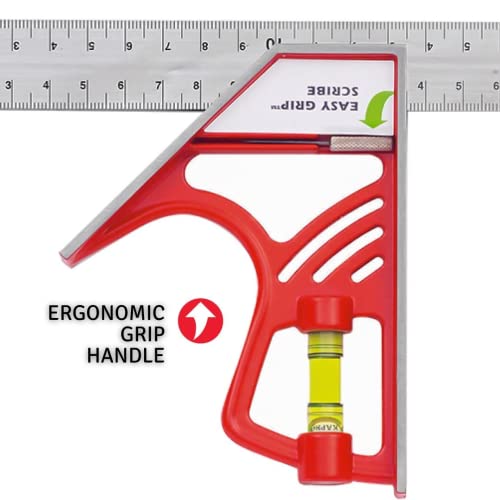 Kapro - 325M Magnetic Lock Combination Square - With 5 Finely Milled Sides - Features Stainless Steel Scribe, Easy To Read Vial + Belt Holster - Includes Centimeters And Inches - 12” #TOP3