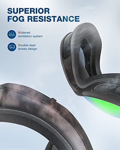 Zionor Lagopus Ski Snowboard Goggles Uv Protection Anti Fog Snow Goggles For Men Women Adult Youth Vlt 18% Black Frame Mirrored Green Lens #TOP2