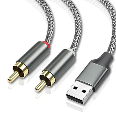 MEIRIYFA USB do 2RCA Audio Cable, USB 2.0 do 2RCA męskie 2 Phono Connector Y Splitter Cable, PC USB do Stereo Audio Cable Konwerter z dekoderem HIFI Chip dla wzmacniacza głośnika (2M)