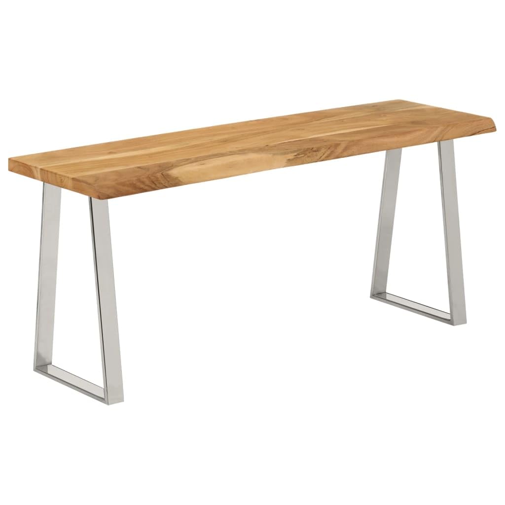 Panca per bordo dell'albero in legno di acacia massiccio, 105 cm, con gambe in acciaio verniciato a polvere, panca per corridoio, sala da pranzo, cucina, guardaroba, soggiorno, stabile panca