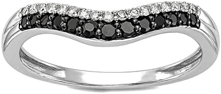 2.10 Cttw Round Shape Black & White Cubic Zirconia Prong Setting Wedding Engagement Band Ring In 14K White Gold Plated 925 Sterling Silver Ring Size - 5.5