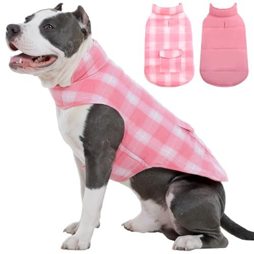 Kuoser Reversible Winter Coat, British Style Jacket for Medium and Large Dogs - Warm Windproof Puppy Cold Weather Clothes Vest, Pink L L (Chest Girth: 20.9-24.4'') Pink