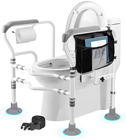 LEACHOI Toilet Safety Rails for Elderly, Toilet Rails for Elderly Free Standing, Heavy Duty Toilet Safety Frame with Arms, Handicap Toilet Seat, Height & Width Adjustable - 350lbs