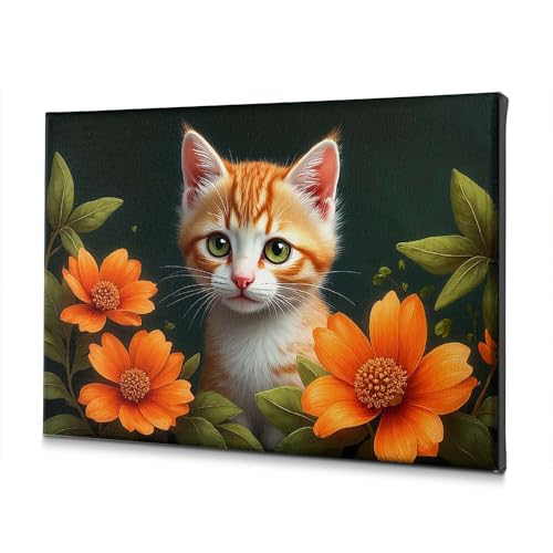 Toile de salle de bain chaton et fleurs orange pour créer un espace bien-être