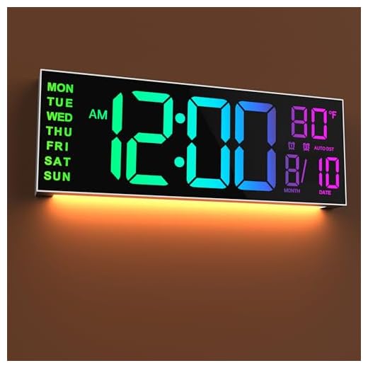 JALL 16" Large Digital Wall Mount Clock, Count Down Timer with Remote, Alarm, Big LED, 8 RGB Color, DST, Temperature for Living Room Classroom Desk, Xmas, Birthday Gift for Senior Men Women Mom Dad