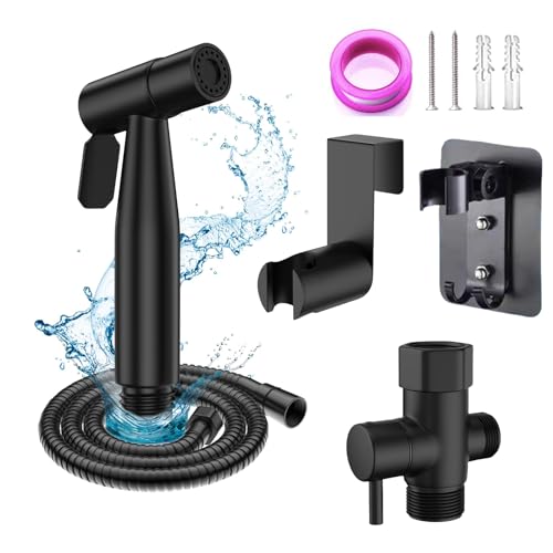 Handheld Bidet Sprayer for Toilet Adjustable Control for Feminine Wash Baby Cloth Diaper Sprayer for Toilet Hygiene Cleaning (Black)