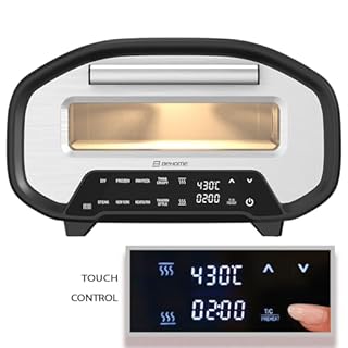 BEHOME Forno Pizza Elettrico, 430°C, Cuoce in 2 min, Pala e Pietra Refrattaria incluse, 8 Programmi di Cottura già impostati, Schermo Touch, per Pizza Napoletana, romana, americana