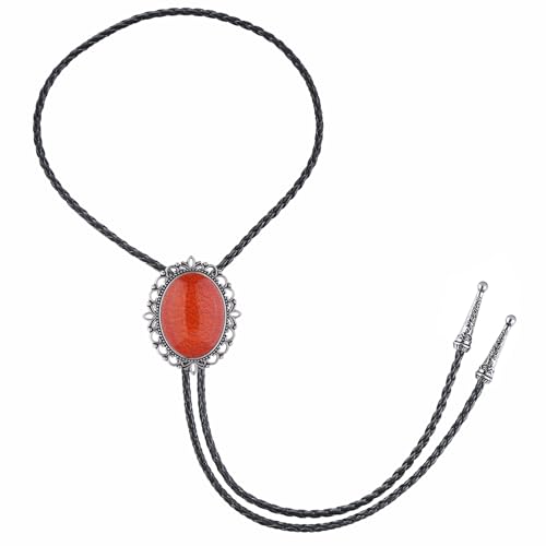 Image of Jeilwiy Bolo Tie for Men Real Stone Westwern Cowboy Ties Silver Bolos Women Leather Necktie Gift for Birthday Christmas