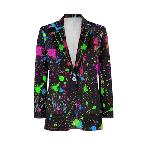 WHUVUMFY Mens Suit Jackets Casual One Button Slim Fit Paint Splatter Blazers Lightweight Sport Coats with Pockets