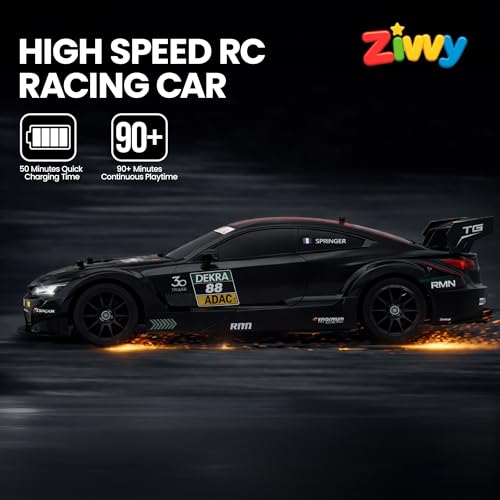 Image of Big Remote Control Car Black | 2.4G Rechargeable Remote Control Car with 100m Range | Smoke Effect, LED Lights & Music | High-Speed Drift Toy | Best Gift for Boys & Girls 2 3 4 5 6 7 8+ Years