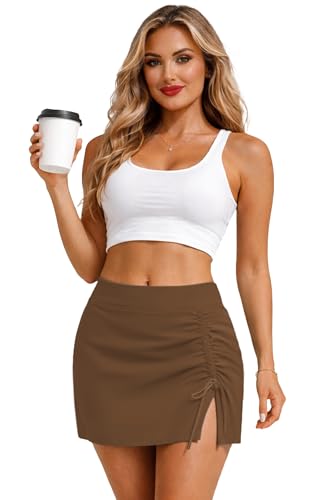 Image of AOBUTE Women UPF 50+ High Waisted Swim Skirt Side Slit Drawstring Beach Cover Up (No Lining)