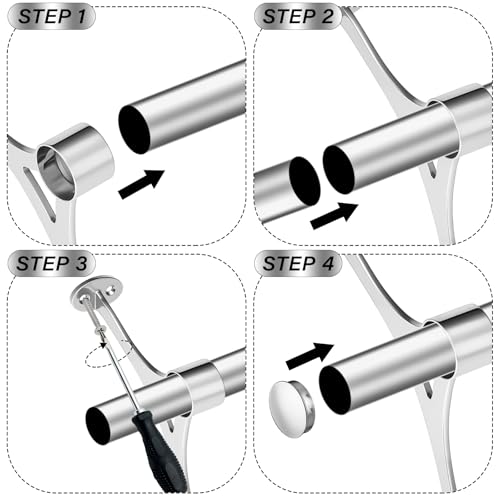 Image of Zonon 8 ft Bar Foot Rail Kit Silver Undercounter Mount Hardware and Tubing Complete Kit Foot Railing for Bar Dome End Cap Stainless Steel Brass Finish for Kitchen Island Indoor Outdoor