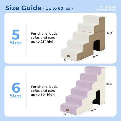 Image of ZOMISIA Dog Steps for High Beds - 6 Step 28.5 inch H Pet Stairs with Tunnel 2 in 1 with Zippers Suitable for Small Dogs and Cats, Indoor Cat Ladders with Non-Slip Bottom, Purple