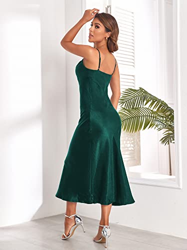 Image of Women's Spaghetti Strap Midi Satin Silk Dresses Slip Cowl Neck Party Cocktail Evening Sexy Dress