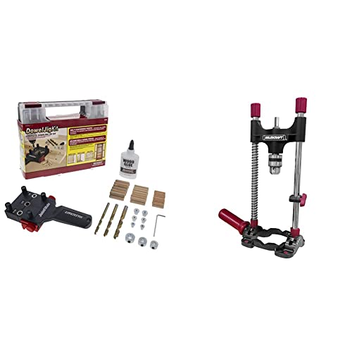 Milescraft 1333 Dowel Jig Kit - Handheld Dowel Jig with 3 Metal Bushing Sizes (1/4in, 5/16in, 3/8in) and Self-Centering Pins & 1318 DrillMate Portable Drill Guide - Multi-Angle Drill Guide Attachment