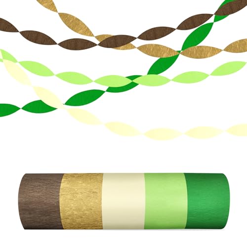 Image of 5 Rolls Green & Gold Crepe Paper Streamers, Crepe Paper Craft for Wedding Baby Shower Birthday Bridal Party Engagement Decorations Supplies