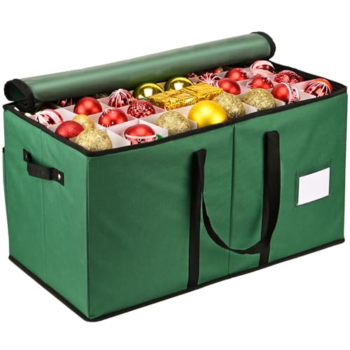 Christmas Ornament Storage Box, Mrrihand Xmas Decoration Organizer with Adjustable