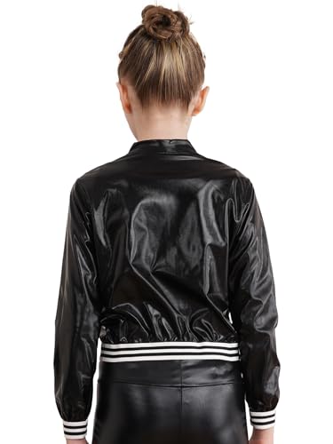 JEATHA Kids Boys Girls Shiny Metallic Bomber Jacket Motorcycle Baseball Windbreaker Long Sleeve Zip Up Coat4