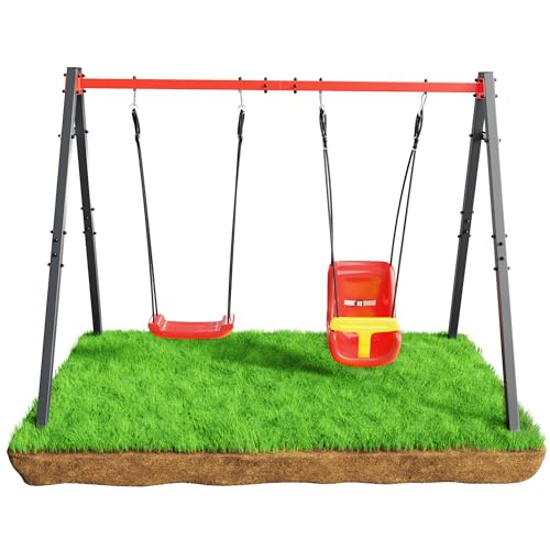 K-Sport: Columpio Doble (Metal) con Columpio DE BEBÉ y BALACíN I Estructura de Columpio cargable hasta 150 kg I Estable y Seguro I Columpio de jardín para niños I Made in EU I