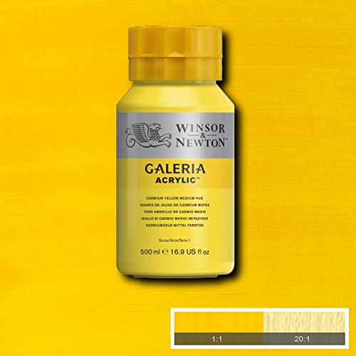 Image of Winsor & Newton Galeria Acrylic Colour - Jar of 500 ML - Cadmium Yellow Medium Hue (120) - Highly Pigmented Lightfast Artists' Acrylic Paints for Canvas, Wood, Fabric & Paper - More Colours Available