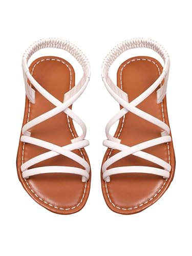 GORGLITTER Girl's Cross Strappy Dress Sandals Open Toe Ankle Strap Cute Summer Flat Sandals