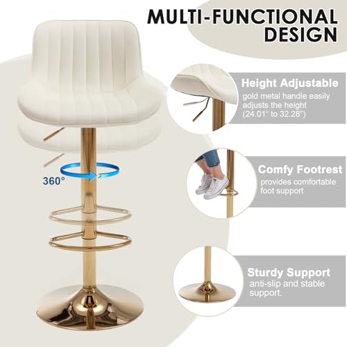 Set de 2 Butacos Kiztir de Terciopelo Beige con Base Dorada Modernos con Respaldo y Descansapiés Ajustables para Barra de Cocina miniatura 5