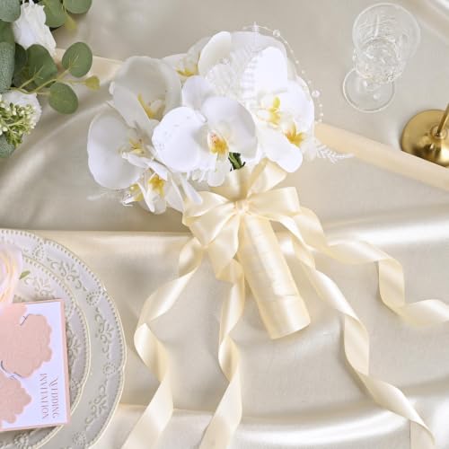 Image of Double Face Ivory Satin Ribbon 7 /8 inch X 50 Yards Polyester Ivory Ribbon for Gift Wrapping Very Suitable for Weddings Party Invitation Decorations and More