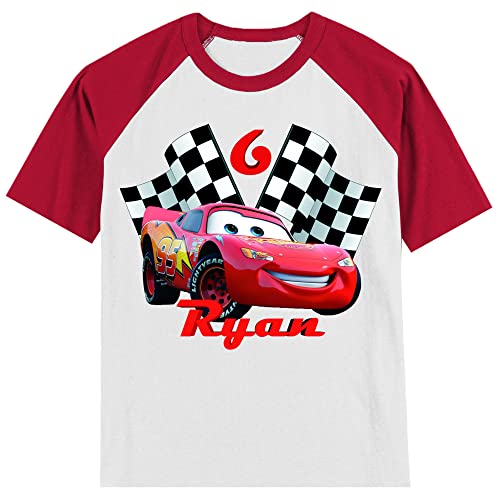 Personalized Race Car Birthday Shirt | Personalized with Name and Age | Unisex Short Sleeve Raglan T-Shirt2