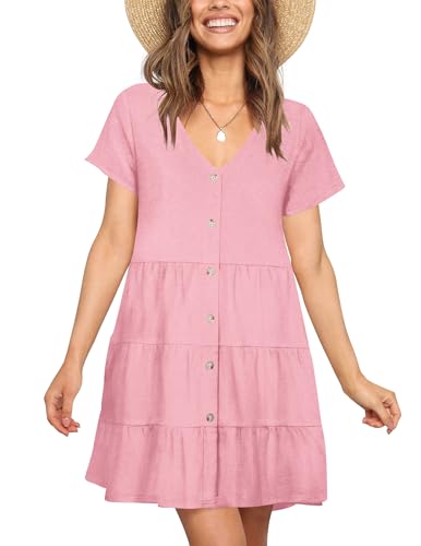 Image of Nova In Sky Women's Summer Dresses 2026 Short Sleeve V-Neck Casual Loose Swing Button Down Casual T Shirt Dresses