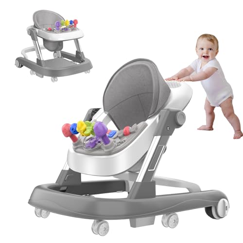 Image of Baby Walker, 6-Gear Height Adjustable Foldable Baby Walkers and Activity Center, Baby Walker with Wheels, Infant Toddler Walker with Music Disk, Baby Walkers for Baby Boys and Girls 6-24 Months