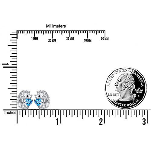 Flyow 925 Sterling Silver Cute Animal Blue Heart Cz Hedgehog Stud Earrings Set Gift For Women Girls Daugter Birthday Jewelry #TOP6