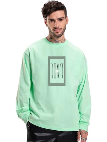 Image of Bewakoof Men's 100% Cotton Graphic Print Oversized Fit Full Sleeve Round Neck T-Shirt | Casual Wear | Street Wear | Oversized t Shirt for Men Cotton | Baggy