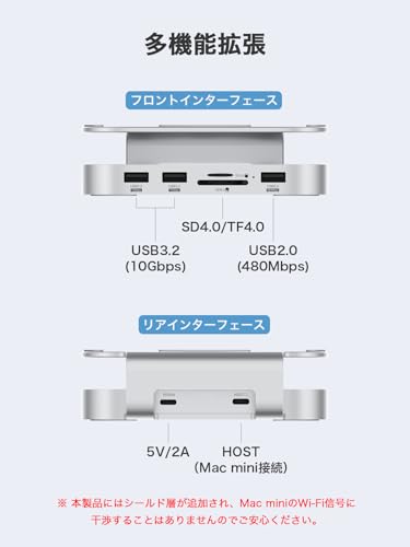 Hagibis Hagibis Mac Mini M4 SSDスタンド ハブドック NVMe SSDケース内蔵 USB3.2 Gen2拡張 SDカードリーダー付き Mac mini M4用拡張スタンド MC60 の商品画像 2