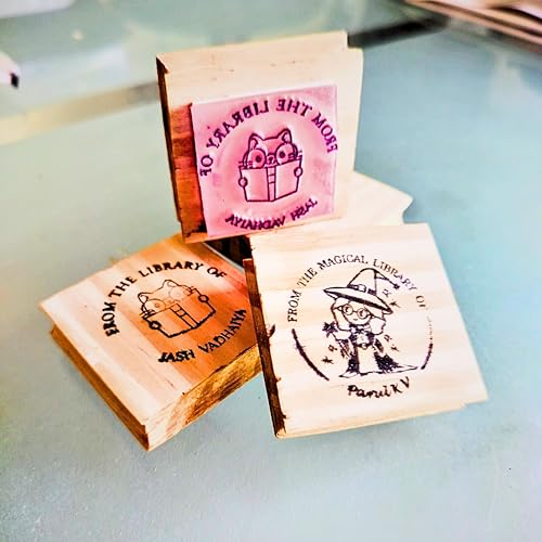 Image of Kunya Personalised Book Stamp with Your Name(3.5 cm Dia), customised for Stamping Books for Readers, Great Gift for booklovers, Kids, Teachers (Long Hair Girl)