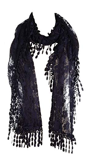 BYOS Womens Fashion Floral Pattern Lace Scarf Shawl With Tassel