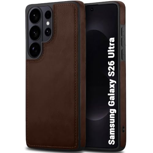 Image of TheGiftKart for Samsung S26 Ultra Case, Leather Finish Back Cover, Shockproof Design, Raised Edges for Camera & Screen Protection, Stunning Minimalist Design Galaxy S26 Ultra Back Cover (Brown)