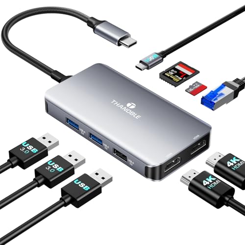 Image of 9 in 1 Docking Station Dual Monitor, USB C to Dual HDMI Adapter, 1000Mbps LAN, 100W PD, SD /TF 3*USB-A Data Port, HDMI Extended Display Laptop USB C Hub for HP /Dell /XPS /Lenovo /Laptop