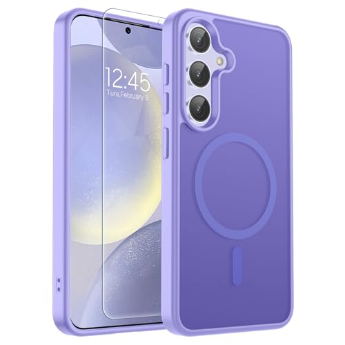 Image of SUPFINE Magnetic for Samsung Galaxy S24 Case / S25 Case with Screen Protector, (Built-in Magnets) (Military Grade Drop Protection) Slim Translucent Shockproof Phone Case,Purple