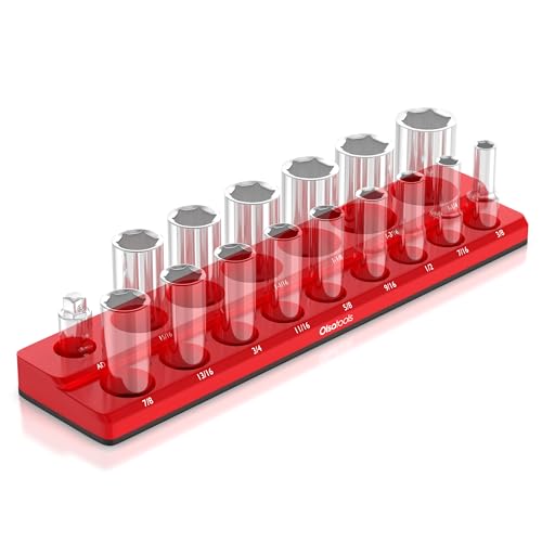 Image of Olsa Tools Magnetic Socket Organizer | 1 /2-inch Drive | SAE | RED | Holds 16 Sockets | Professional Quality Tools Organizer