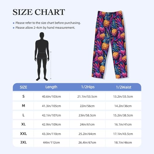 Mens Pajama Pants - Tropical White Pineapple Print Soft Sleep Lounge Pants For Men, Casual Pj Bottoms With Pockets3