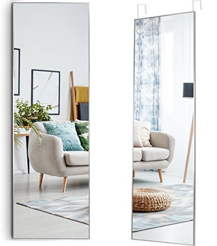 Over The Door Mirror, Full Length Hanging Mirror 48 x 13.7 Inches, Aluminum Frame, Slim Door Mirror for Bedroom, Bathroom, Closet