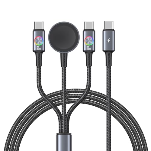 Cavo USB C 3 in 2 aggiornato per Apple Watch, caricabatterie iPhone, cavo di ricarica USB C multi veloce compatibile con iWatch Ultra/SE /10/9/8/7/6/5/4/3/2/1 e iPhone 16/15/14/Galaxy S23-1FT