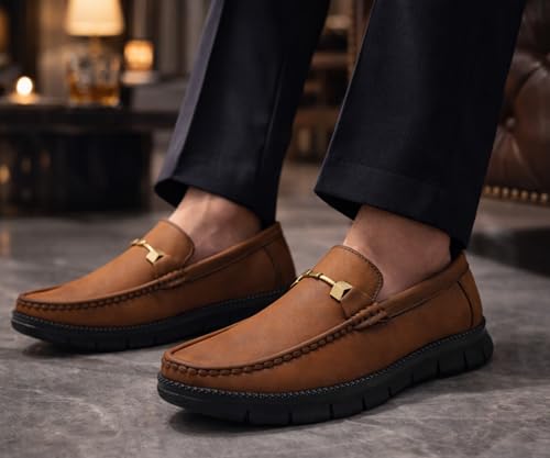 Image of Kraasa Men's Casual Loafers | Synthetic Leather Upper | Comfortable PU Sole | Slip-On Buckle Office, Party Shoes