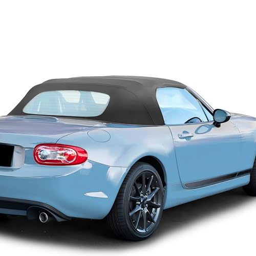 HECASA Convertible Soft Top Compatible with 2006-2014 Mazda MX-5 Miata with Heated Glass Window Cabrio Soft Roof Replacement Black Sailcloth Vinyl
