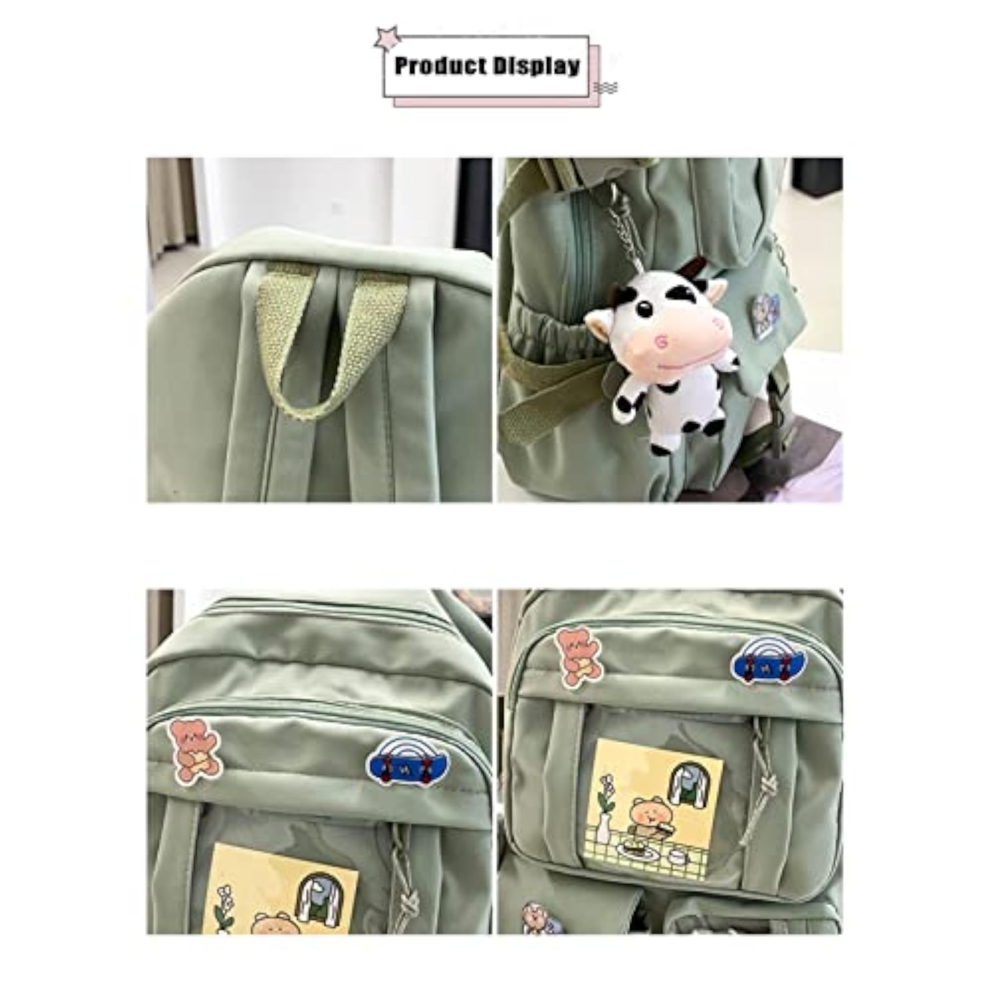 Cute Aesthetic School Backpack with Pins and Accessories