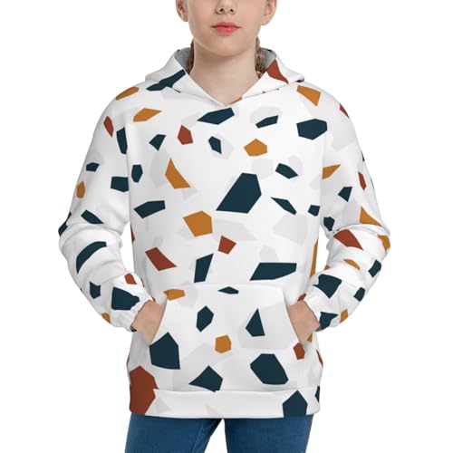 Terrazzo Tile Pattern Kids Pullover Hoodies Boys Sweatshirts Girls Athletic Clothes with Pocket