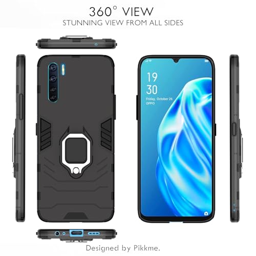Image of Pikkme D5 Tough Armor Bumper Back Cover Case for Oppo F15 |Ring Holder & Kickstand in-Built (Black)