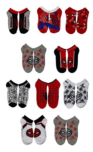 Marvel Spiderman Boys Assorted 10-Pack Athletic Low Cut No Show Socks, Youth Ages 4-10